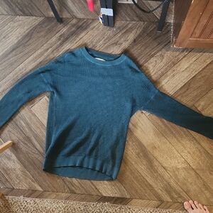 REI Cooperative Teal Waffle Knit Crewneck Sweater